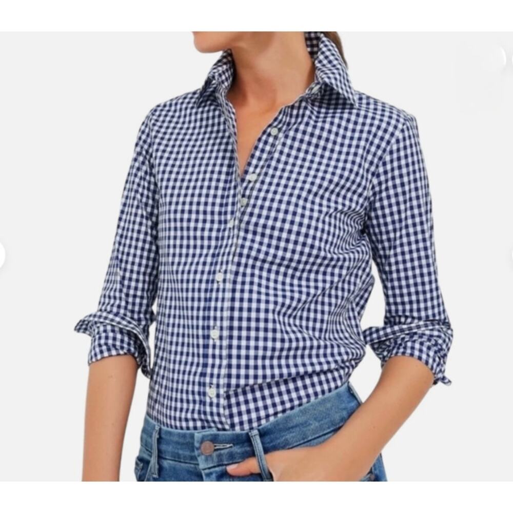 UNTUCKit Women's Navy Blue Gingham Shirt Size XS/0